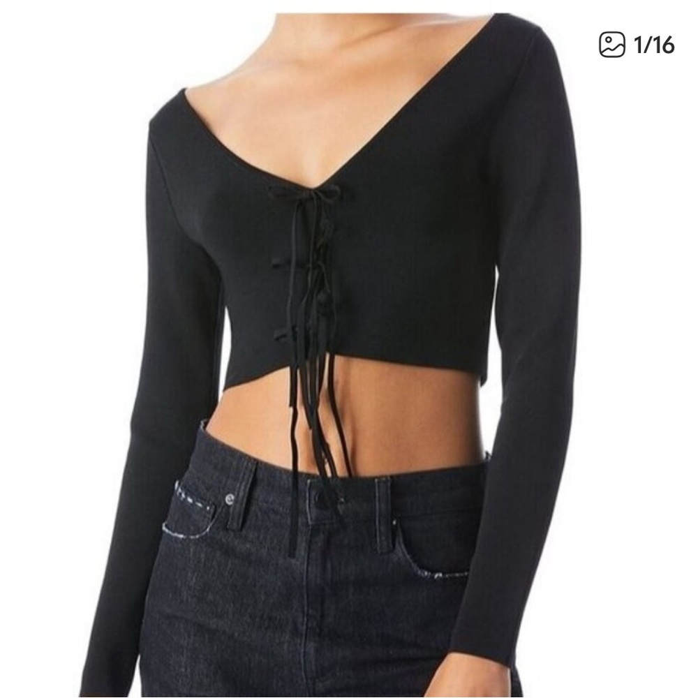 Alice + Olivia Black Sharee Lace-Up Crop Top NWT